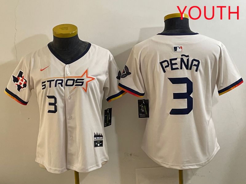 Youth Houston Astros #3 Pena Cream Three generations Joint Name 2025 Nike MLB Jersey style 4101